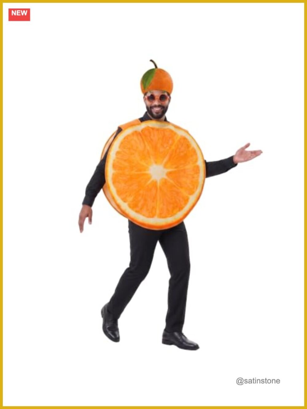 Adult Orange Fruit Costume 3-Piece Set with Hat & Glasses Halloween Cosplay